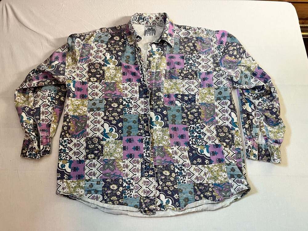 Andrews Blues Vintage 90s Floral Patchwork Cotton Button Down Shirt Large